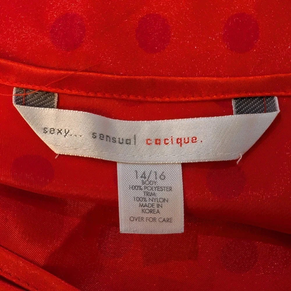 Cacique Red Polka Dot Satin‎ Chemise Lace Trim Caged Back Nightgown 14/16